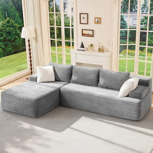 Hobestluk Modular Sectional Sofa Couches L-Shape Couch 3 Seat Modular Sofa Memory Foam Sectional Couches for Living Room, Cloud Couch with Oversized Chaise (96” Left Facing)