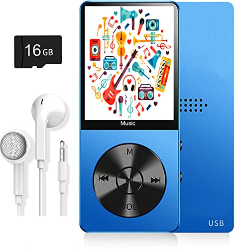 MP3 Player, Music Player with 16GB Micro SD Card, Build-in Speaker/Photo/Video Play/FM Radio/Voice Recorder/E-Book Reader, Supports up to 128GB (Dark Blue)