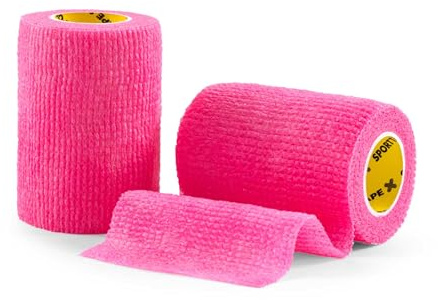 SPORTTAPE Self-Adhesive Cohesive Bandage, 2 Rolls - 7.5cm x 4.5m, Pink | Compression & Vet Wrap for Dogs, Horses, Sports Stretch Tape for Football, Ankles, Joints, Fingers, Wrists & Sock Tape