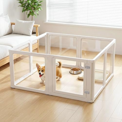 Penna per cuccioli, box per cani in acrilico con penne trasparenti da 60 cm, per cani di piccola e media taglia, box pieghevole con 8 pannelli ispessiti per fai da te, uso interno ed esterno, facile