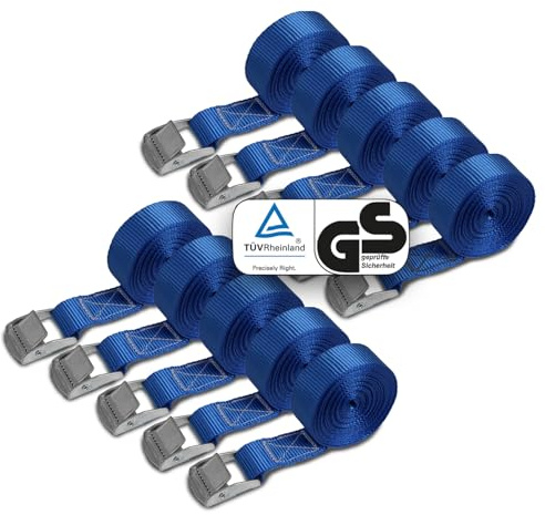 Cinghia di fissaggio Cinghie di tensione - blu - 1m 2,5m 4m 6m - diverse quantità, sicura del carico resistenza fino a 250 kg DIN EN 12195-2 ; 10 pezzi 2.5 cm x 4 m