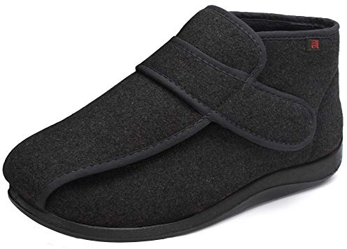 JIONS Unisex Diabetic Shoes for Women Men Adjustable Velco Extra Wide Shoes Swollen Feet Edema Boots Slippers Indoor Outdoor Large Size (43/10.5/8, A- Warm Black)