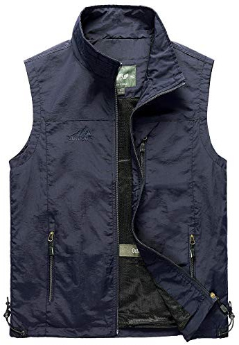 Hixiaohe Men's Casual Lightweight Outdoor Vest Work Fish Photo Travel Vest (Navy, XXL)