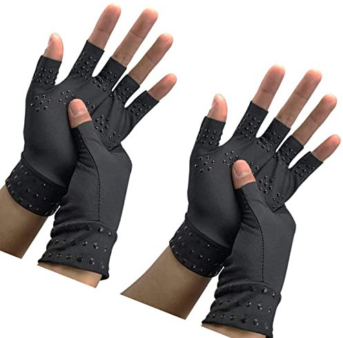 RZJZGZ Arthritis-Handschuhe, Kompressionshandschuhe, fingerlos, magnetisch, gegen Arthritis, Therapeutische Therapie, fingerlose Handschuhe, Linderung von Schmerzen, Schwarz, 2 Stück