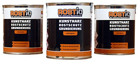 Rostio Imprimación antioxidante | Resina sintética Pintura antioxidante Pintura Gris Blanco | Protección antioxidante y protección contra la corrosión. (3 x)