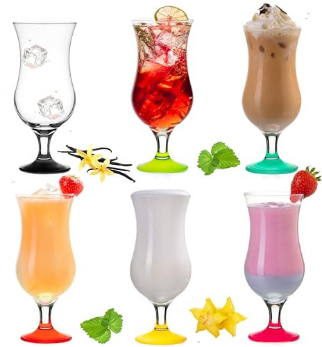 PLATINUX Verres à Cocktail 400ml (max. 470ml) en Verre Set (6-Pièces) Verres de Fête Milkshake Grandes Couleurs
