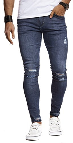 Leif Nelson Herren Jeans Hose Slim Fit Denim Blaue graue Lange Jeanshose für Männer Coole Jungen weiße Stretch Freizeithose Schwarze Cargo Chino Sommer Winter Basic LN9145 W31L32 Dunkel Blau