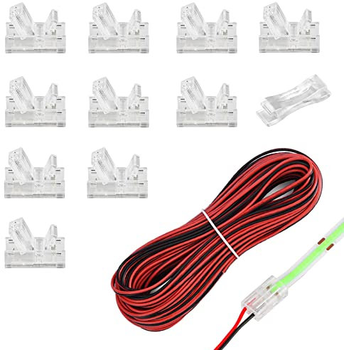 HOMELYLIFE 10 Pcs 2 Pin 10mm COB LED Strip Connectors, Strip to Wire Quick Connection Solderless Adapter for 10mm Width COB LED Strip Lights with 16.4ft 5m Extension Cable