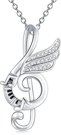 SLIACETE Collier pendentif note de musique avec aile de rêve piano clé de sol en argent sterling pour fille femme cadeau d'anniversaire remise de diplôme, Argent sterling, Zircone cubique