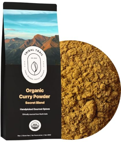 Tribal Trail Organic Curry Powder | 15 Spice Blend | 7.05 oz | USDA Organic & Non-GMO | Recyclable Kraft Bags | Best for Curries, Salad, Meat & Rice Dishes | Ethically Sourced from India | Mildly Spiced