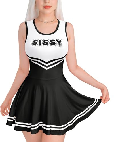 LittleForBig Cheer Sissy Damjumpsuit, sidenmjuk, ärmlös, bodycon, miniklänning, kjol