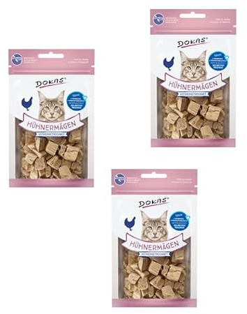 Dokas Cat frystorkade kycklingmagar | 3-pack | 3 x 12 g | Som tillägg till katter i en daglig kostplan | mild frystorkning | med 99,5 % kycklingmagor
