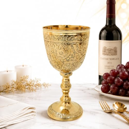 HIGHSTREET NAUTICAL Wine Goblet Vintage Chalice Roman King Arthur Wine Cup Renaissance Medieval Drinking Goblet Unique Gift For Thanksgiving Christmas & Holidays (150 ml) (Golden Roman Cup)