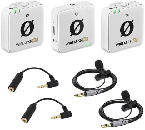 Rode Wireless ME Dual Microphone Radio System White + 2 x Smartlav + Lapel Microphone + 2 x Keepdrum ADP03 Adapter
