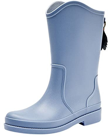 SRTUMEY Womens Wellies Boots Women's Fashion Rain Shoes Outside Shoes Kitchen Rubber Shoes Soft Bottom Comfortable Middle Tube Rain Boots Ladies Wellington Blue