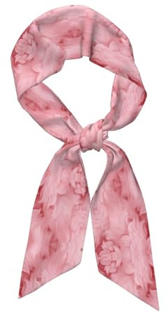 Foulard en soie longue bande de fond rose (tissu satiné) mode bandeau cravate accessoires de mode, Noir , Taille unique