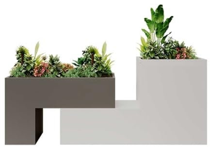 Banco con jardinera, Caja de flores de hierro for exteriores, asiento for jardín, parque, área de ocio, banco for sentarse, jardinera, diseños de rompecabezas geométricos Banco de jardín(Grande)
