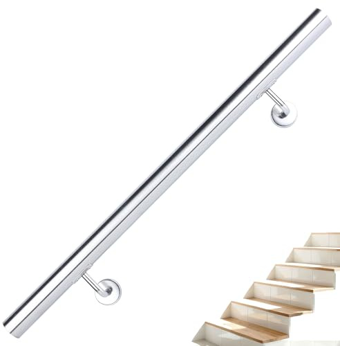 BelovedYard Main courante en acier inoxydable 130 cm | Ø 42 mm, inoxydable et résistant aux intempéries | Incl. support mural V2A & kit de montage | Choix de longueur de 50 à 400 cm pour escalier