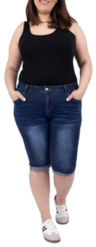 Lusty Chic Donna Jeans Capri Taglie Forti Vita Alta, Pinocchietto Estivo Elasticizzati 3/4 Comodi (5XL, Azul Oscuro)