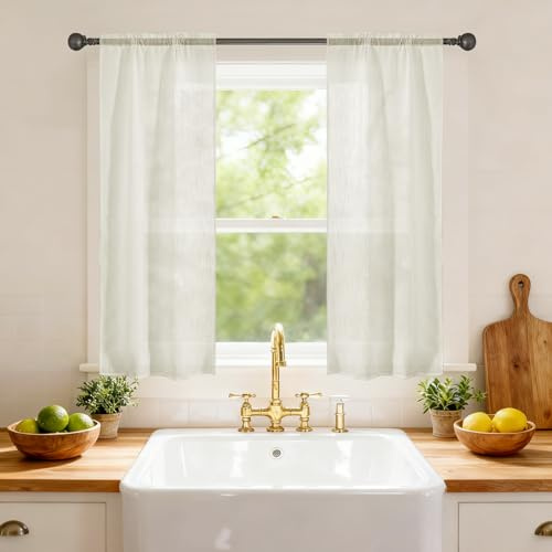 Ystyle Cortinas Translucidas 2 Piezas, 70x90 CM, Beige | Cortinas Cortas Para Ventanas Con Rod Bolsillo, Visillos Ventanas Con Aspecto De Lino, Modernas Decorativos Para Salón