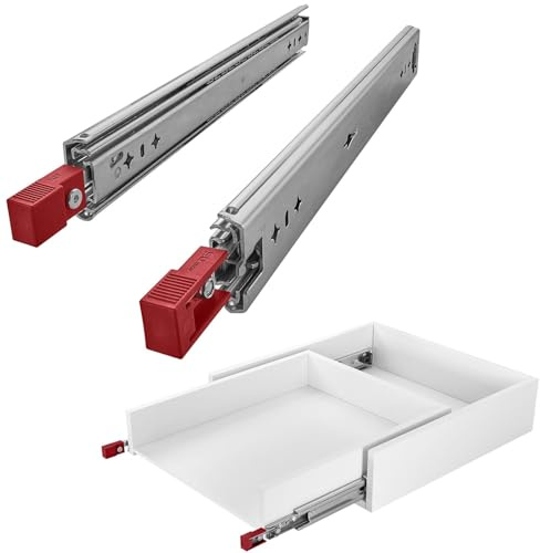1 par de guías para cajones SOTECH VarioSlide de alta resistencia, KV2-100-H53-L1100-EH, 1100 mm, con bloqueo y palanca roja de alta resistencia, capacidad de carga hasta 100 kg