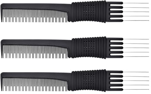 3 Pack Black Carbon Lift Teasing Combs with Metal Prong, Salon Teasing Back Combs, Black Carbon Comb with Stainless Steel Lift (Style A)