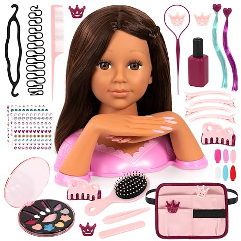 Bayer Charlene Magic Nails Styling Head Doll with 180 Removable Nails, Brown Hair, Makeup, Kids Pretend Play Beauty Salon Toy, 3+
