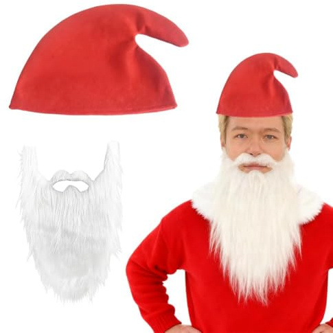 SYTTNUM Barba Di Babbo Natale Con Cappelli Di Christmas,Cappello Da Gnomo,Cappelli Di Natale Per Adulti e Bambini,Divertente Cappello Accessorio Costumi Per Festa Cosplay Carnevale Cosplay Costume