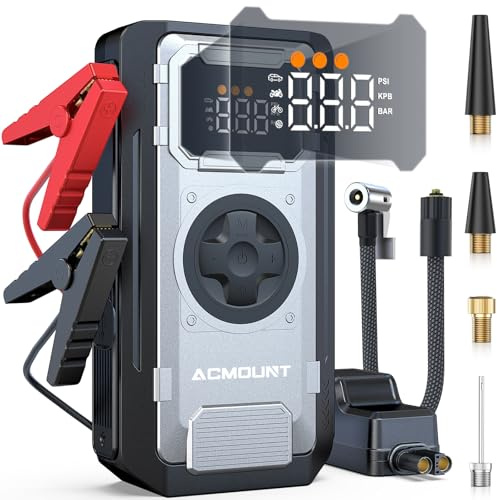 ACMOUNT 6000A Booster Avviamento Auto, 150PSI Avviatore Batteria Auto con Compressore, Starter Batteria Portatile 12V Jump Start con LED & LCD per All Benzina/Diesel 10L