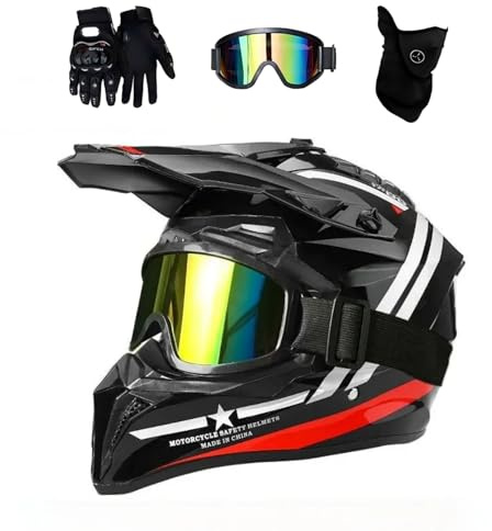 DriveNova Casco de motocross MTB Fullface, casco de cross para adultos con gafas máscara guantes, casco de moto Downhill Full Face Downhill Casco de moto ATV Casco de moto incluye 2 tamaños de forro