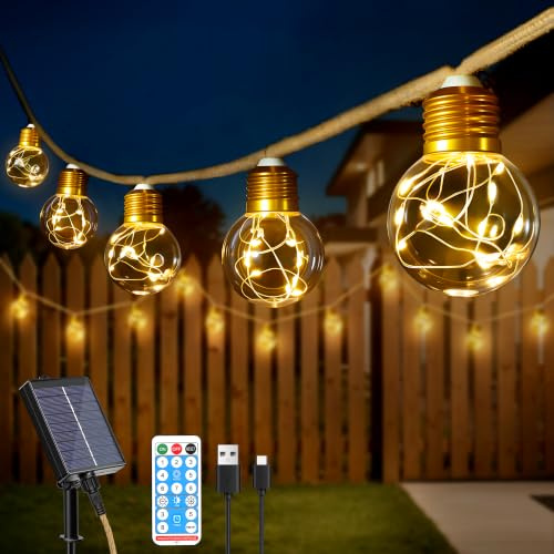 Ollny Guirlande Lumineuse Exterieure Solaire 8 m, 16 Ampoules G50, Corde