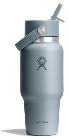 Hydro Flask – Wide Flex Straw Travel Bottle 710 ml (24 oz) – Leakproof, Insulated, Cupholder Compatible – Keeps Drinks Cold 24 Hrs – Flex Straw Cap – Shale Gray