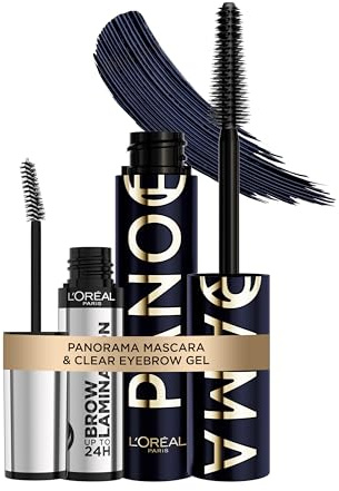 L'Oréal Paris Augen-Look Bundle: Panorama Chromatic Mascara (Bleu Suede) für 1,4x größere Augen & Infaillible 24H Brow Lamination Augenbrauengel für geliftete Brauen, Augen Makeup Duo