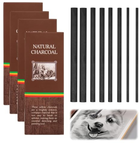 UCFBWO 72 stycken ritkol och kolpennor för ritning (svart) | Naturligt pilkol pennor set för konstnärer, skissa och måla – Charcoal Pencils rittillbehör i 4 storlekar
