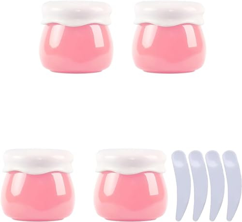 Kosmetikburkar, Paket med 4, Tom Rosa 10 ml CreamTravel-flaska + X spatel(Pink)