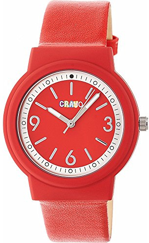 Crayo Ladies Red Faux Leather Strap Quartz Watch