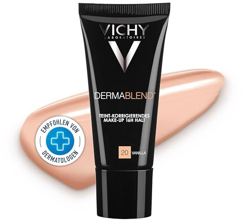 Vichy Dermablend, Teint-korrigierendes Make-up, Foundation bei empfindlicher und unreiner Haut, Ohne Maskeneffekt, Parfümfrei, Farbton: 20 vanilla, 30 ml