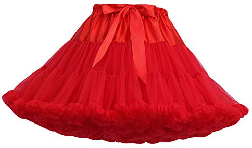 Pengniao Falda Tutú Mujer Corta de Tul para Bodas, Disfraces, Ballet - Enaguas con Volantes para Vestidos - Pollera de Capas - Rojo