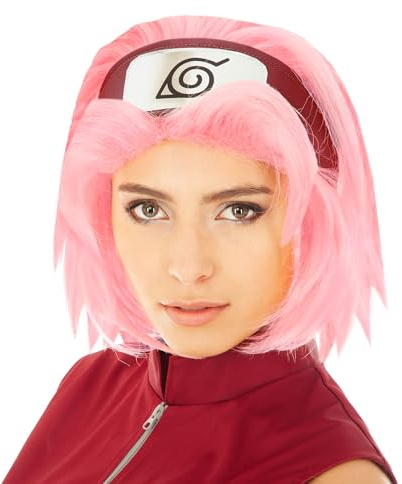 Chaks - Sakura Haruno Perücke Damen, offizielles Naruto Kostüm Accessoire, pinker Bob, Anime Cosplay, Karneval & Comic Con