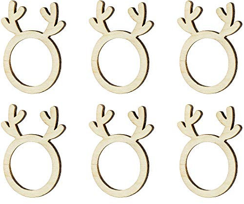 DekoHaus Serviettenringe Holz Rentier 6er Set – Weihnachts Tischdeko 6x7,5 cm, Natur Holzringe für Servietten, Festliche Deko für Weihnachten, Winter, Advent & Dinner