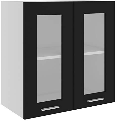 Tidyard Armoire en Verre Suspendue, Buffet de Cuisine, Armoire de Rangment, Commode Meuble de Rangement Noir 60x31x60 cm Aggloméré
