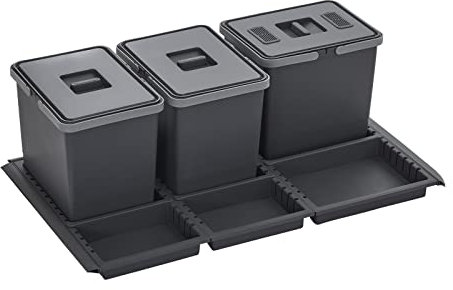 Sistema per Pattumiera DRAW 15+15+15L / Pattumiera con Coperchio/Sistema per Rifuti/Sistema per Raccolta Differenziata/per Cassettoni Estraibili di 90 cm di SOTECH