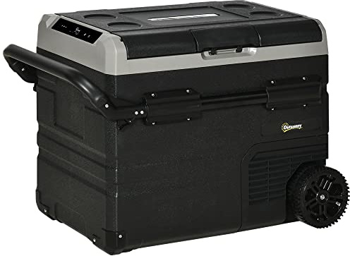 Outsunny 50L Camping Fridge, Portable Freezer Compressor Car Refrigerator with LED, Telescopic Handle, 12/24V DC 110-240V AC Electric Cool Box Down to -20℃ for Campervan RV Boat Travel Truck