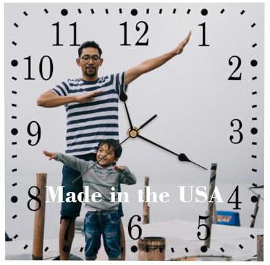 Personlized Hanging Wall Clock, Non-Ticking Wooden Clock, 12x12 Inch, Custom Square Wood Clock with Photo Pictures Image Farmhouse Home Decor Wall Art for Bedroom Living Room Unique Novelty Gift