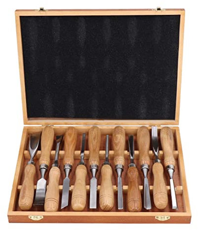 Scalpelli per Intagliare Il Legno da 12 Pezzi, Set di Strumenti per Intagliare Il Legno Professionale con 12 Coltelli, Scatola di Immagazzinaggio, Kit di Scalpelli per Scolpire Fai da Te in Acciaio