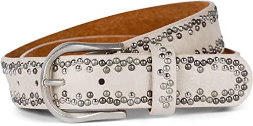 styleBREAKER Ceinture unisexe en cuir à rivets colorés | Ceinture cuir robuste (3,3 cm), rivets colorés & boucle vintage, ajustable pour jeans et streetwear.