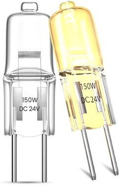 DoRight G6.35 Halogenglühbirnen 150W, 24V Halogenlampen, Warmweißes 3000K, Klare Kapsel 2-Pin Lampe Birne für Diaprojektor Ersatzlicht, Kronleuchter, Hängeleuchten, RV Lichter, Wandleuchte, 2 Stück