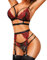 RSLOVE Sexy Lingerie for Women Floral Lace Bra and Panty Set 3 Pieces with Garter Belt Black Wine Red M