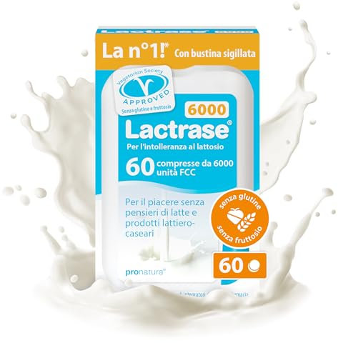 Pro Natura® Lactrase 6000 FCC, 60 compresse di lattasi per l'intolleranza al lattosio, per gustare senza problemi latte e latticini