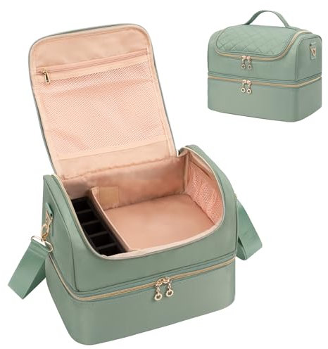 Nail Polish Organiser, Nail Varnish Storage Box Holds 45 Bottles Nail Polish & Nail Lamp, Nail Tech Travel Case, Nail Kit Carrying Bag for Nail Stuff & Manicure Tools (Green, 45 Slots)